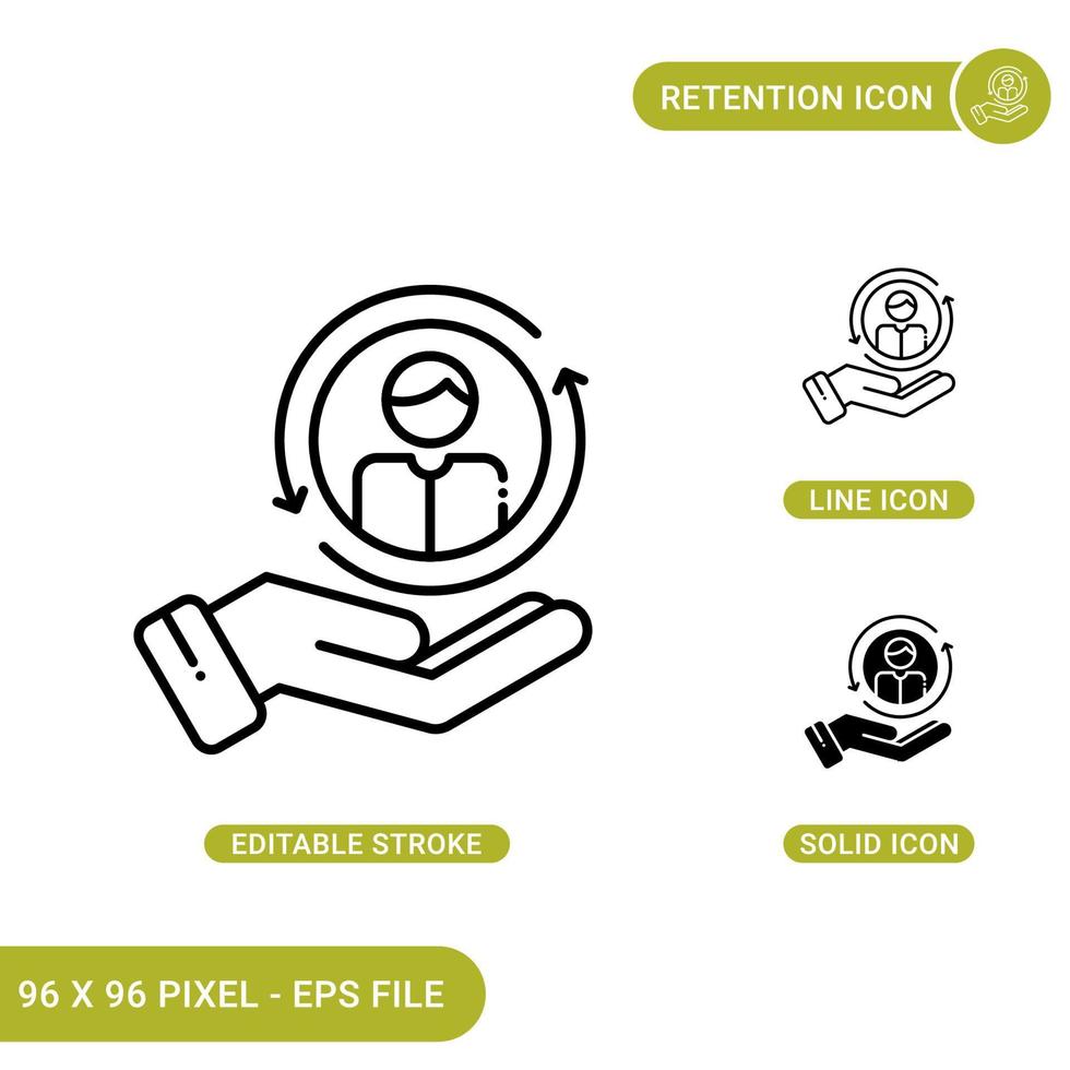 Retention icons set vector illustration with solid icon line style. Customer service concept. Editable stroke icon on isolated background for web design, infographic and UI mobile app.