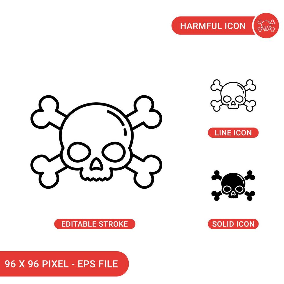 iconos dañinos establecen ilustración vectorial con estilo de línea de icono sólido. concepto de huesos del cráneo. icono de trazo editable en un fondo aislado para diseño web, infografía y aplicación móvil ui. vector