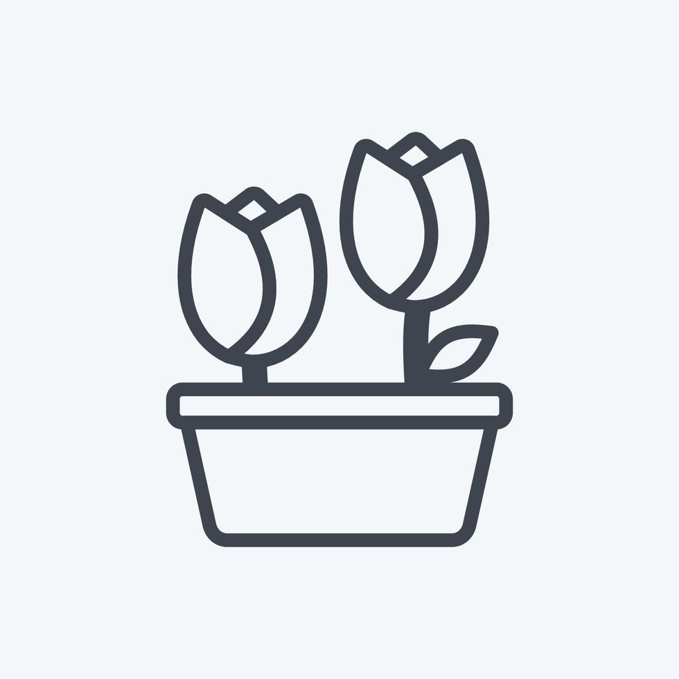 tulipanes de icono en maceta. adecuado para el símbolo de primavera. estilo de línea diseño simple editable. vector de plantilla de diseño. ilustración de símbolo simple