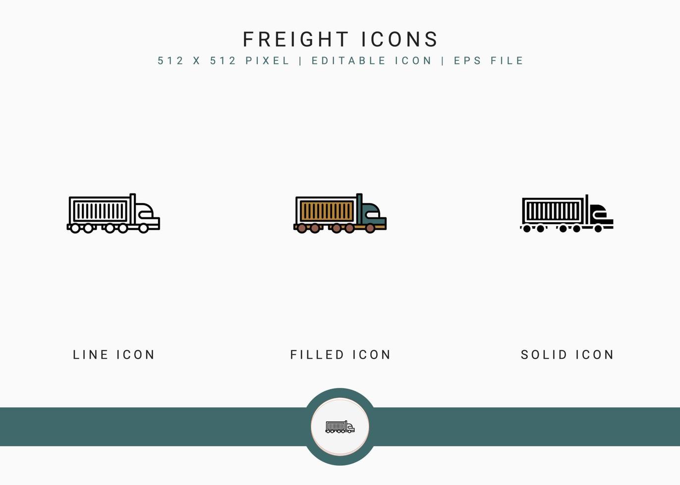 Freight icons set vector illustration with solid icon line style. Logistic delivery concept. Editable stroke icon on isolated background for web design, user interface, and mobile app