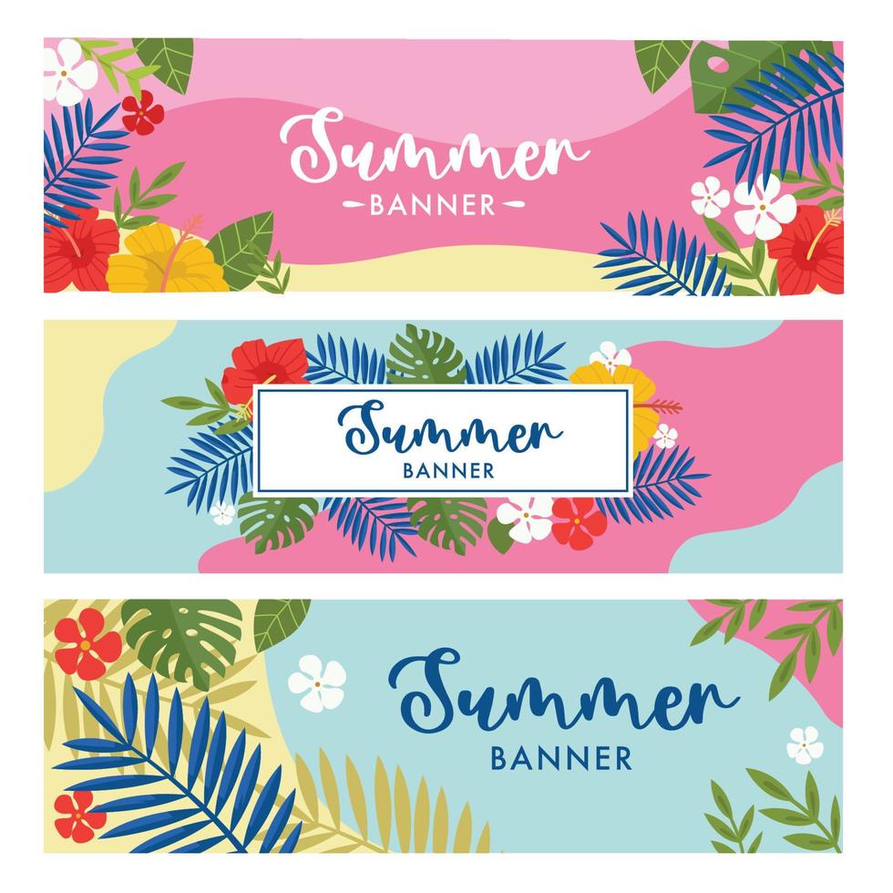 conjunto de banner de flores de verano vector