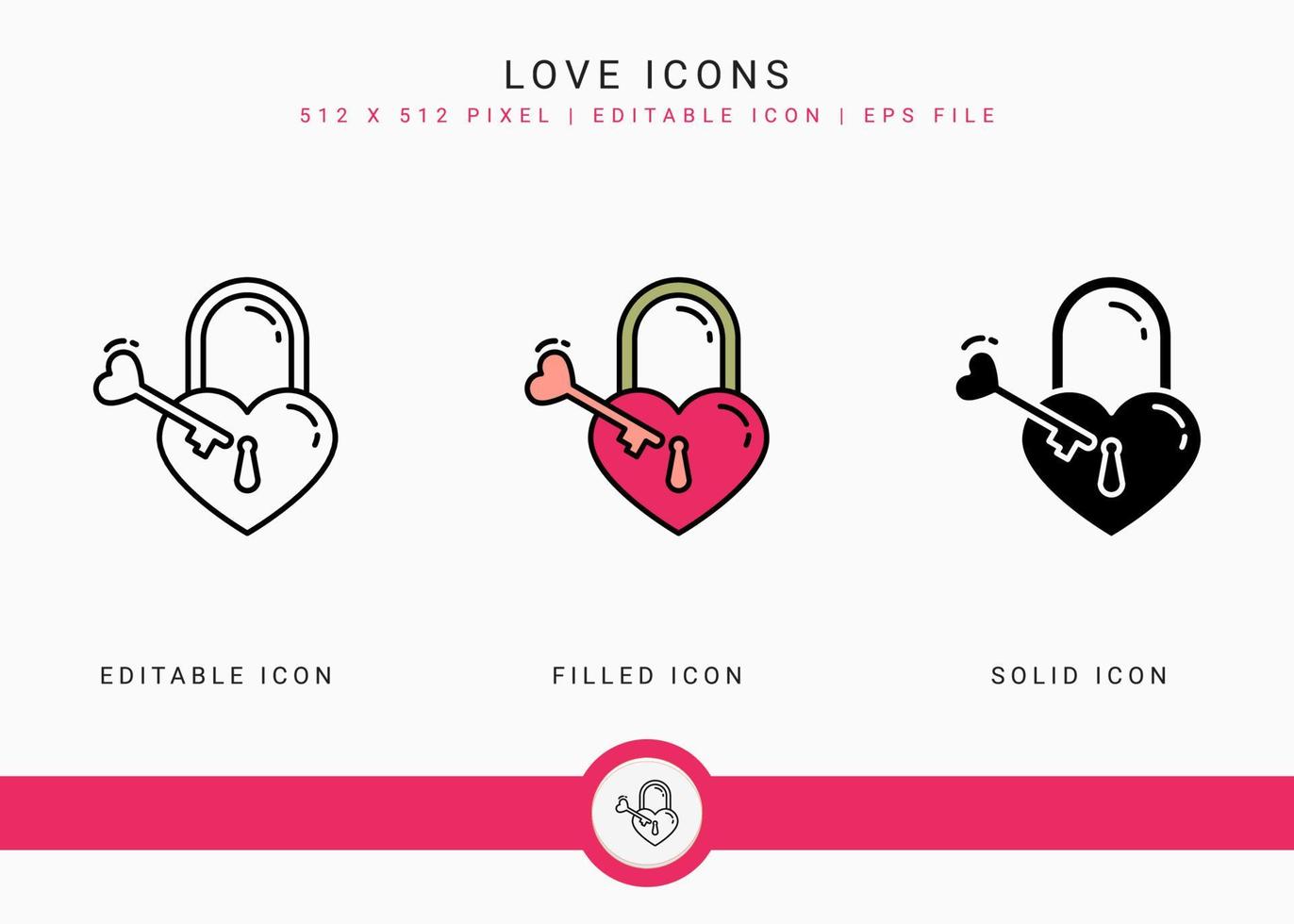 Love icons set vector illustration with solid icon line style. Wedding heart romance concept. Editable stroke icon on isolated background for web design, user interface, and mobile application