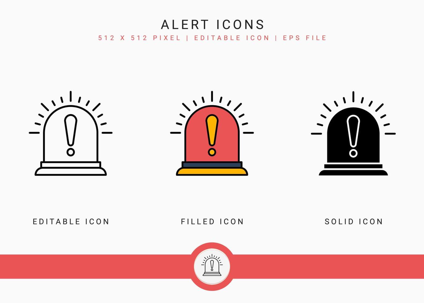 Alert icons set vector illustration with solid icon line style. Exclamation mark caution concept. Editable stroke icon on isolated background for web design, user interface, and mobile application