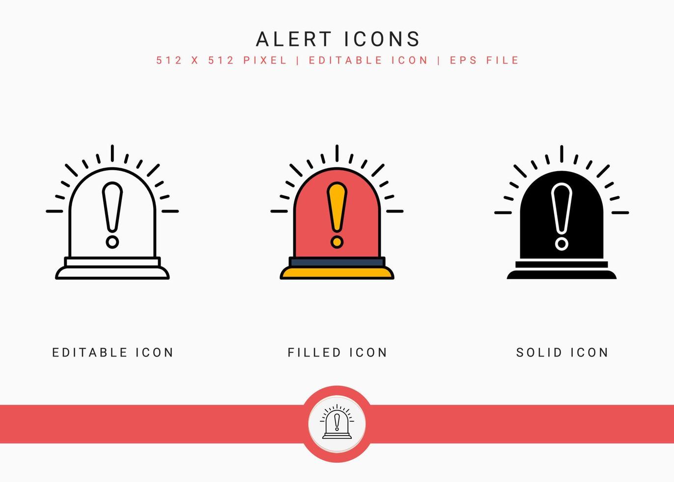 iconos de alerta establecer ilustración vectorial con estilo de línea de icono sólido. concepto de precaución de signo de exclamación. icono de trazo editable en un fondo aislado para diseño web, interfaz de usuario y aplicación móvil vector