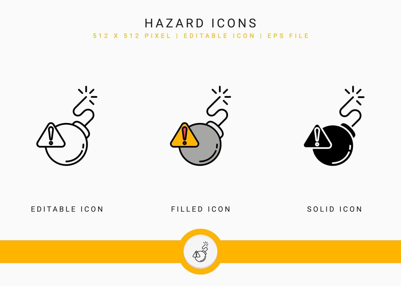 Hazard icons set vector illustration with solid icon line style. Exclamation mark alert concept. Editable stroke icon on isolated background for web design, user interface, and mobile application