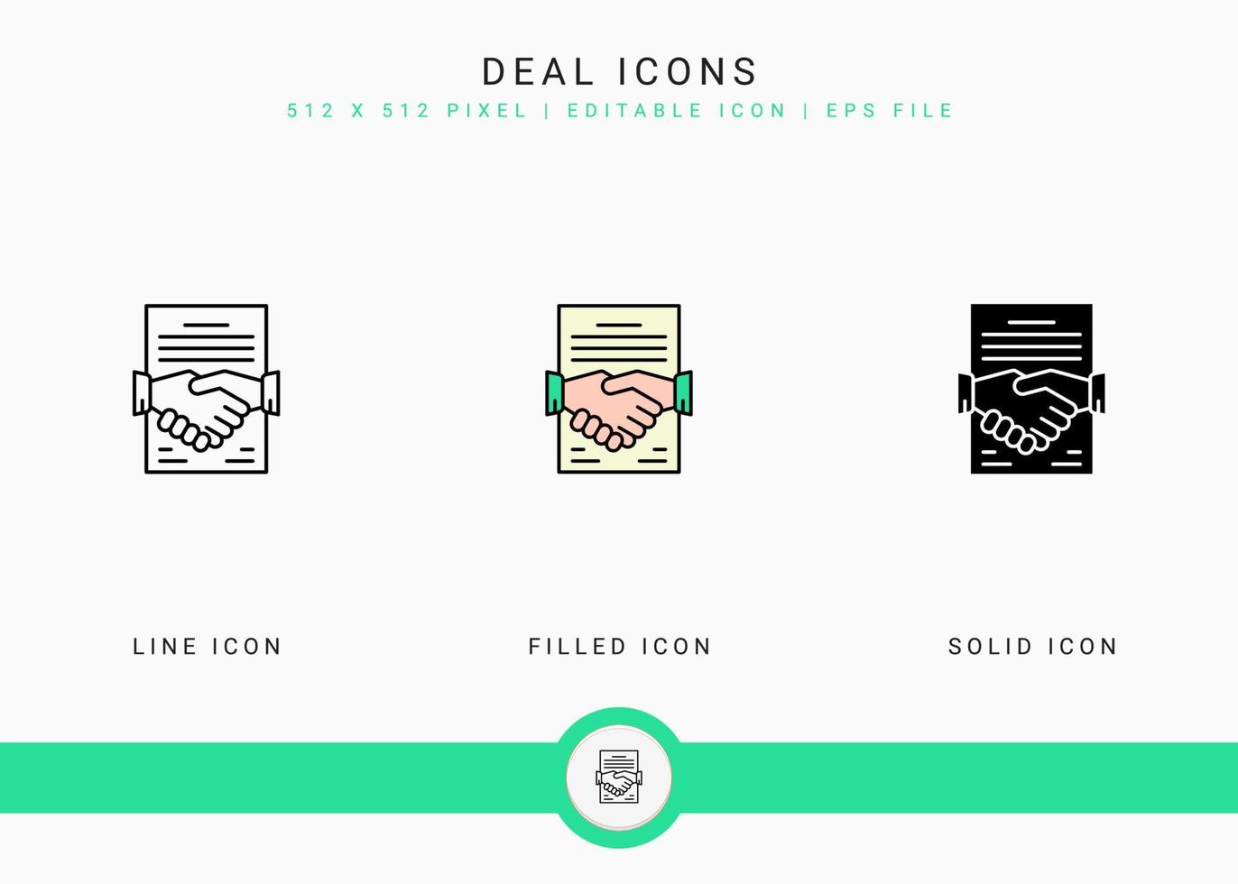 Deal icons set vector illustration with solid icon line style. Auction act concept. Editable stroke icon on isolated background for web design, user interface, and mobile application