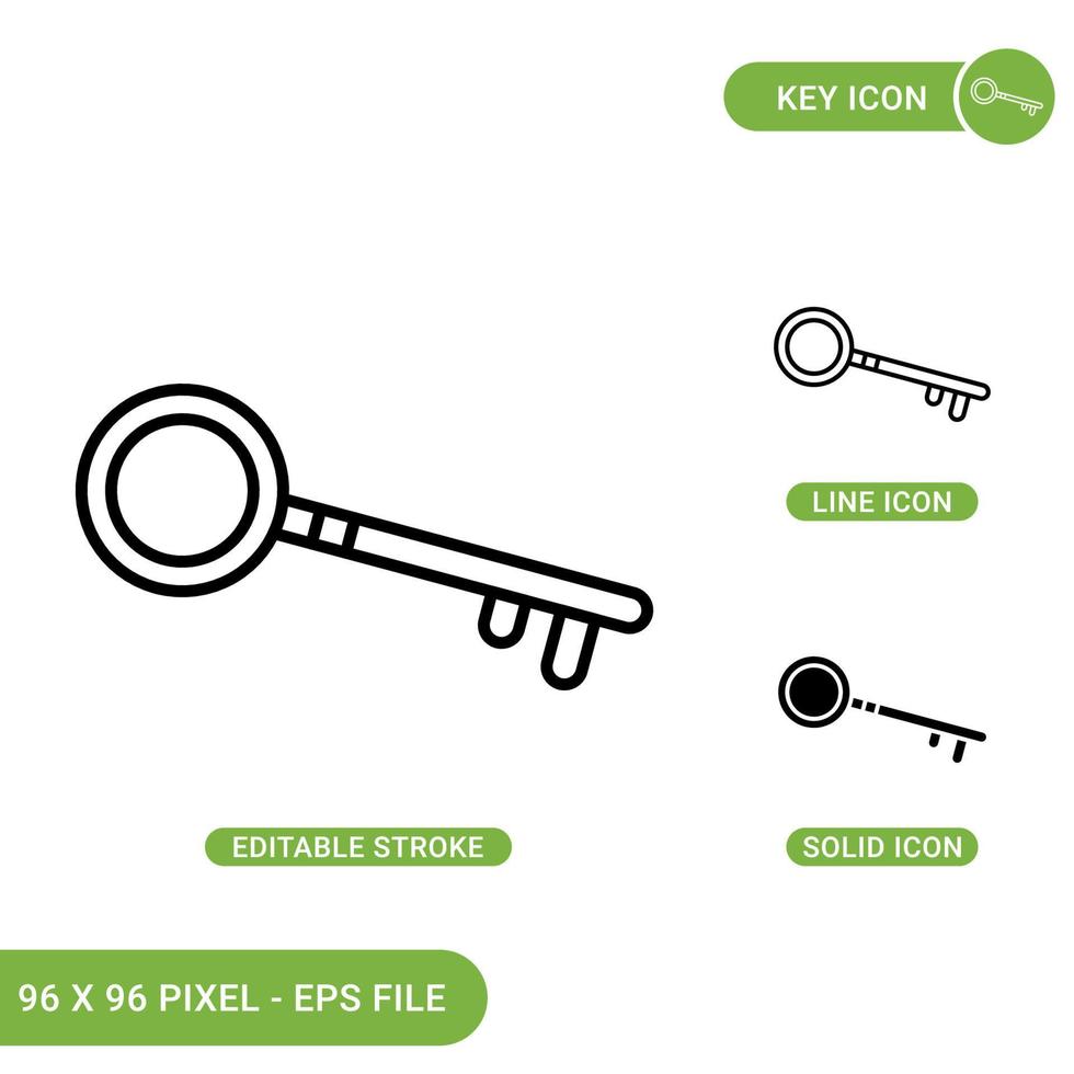Key icons set vector illustration with solid icon line style. House door unlock concept. Editable stroke icon on isolated background for web design, infographic and UI mobile app.