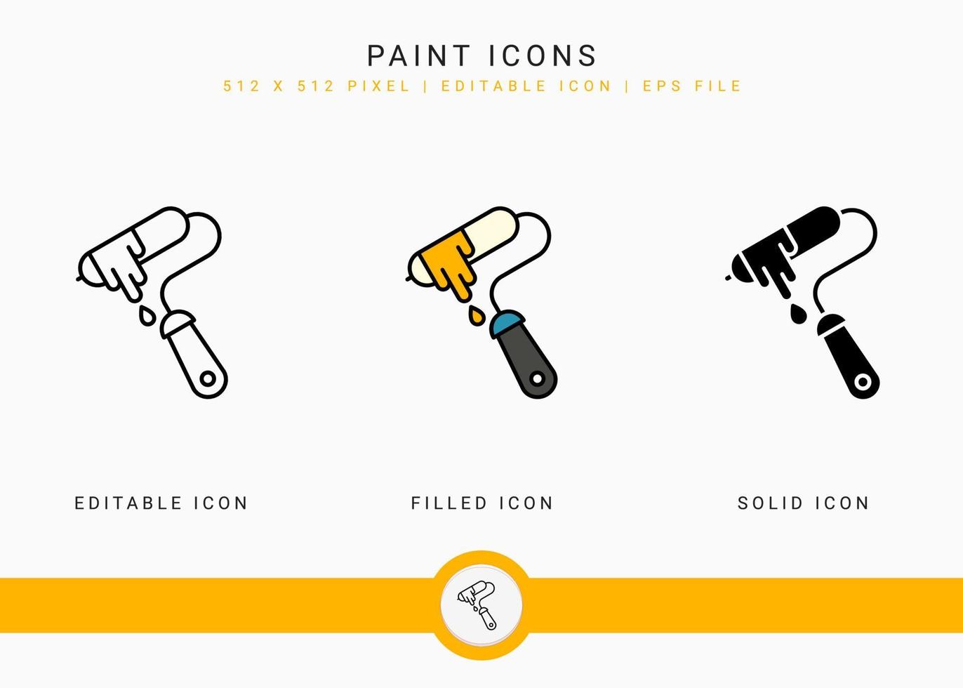 Paint icons set vector illustration with solid icon line style. Carpenter tool building concept. Editable stroke icon on isolated background for web design, user interface, and mobile application