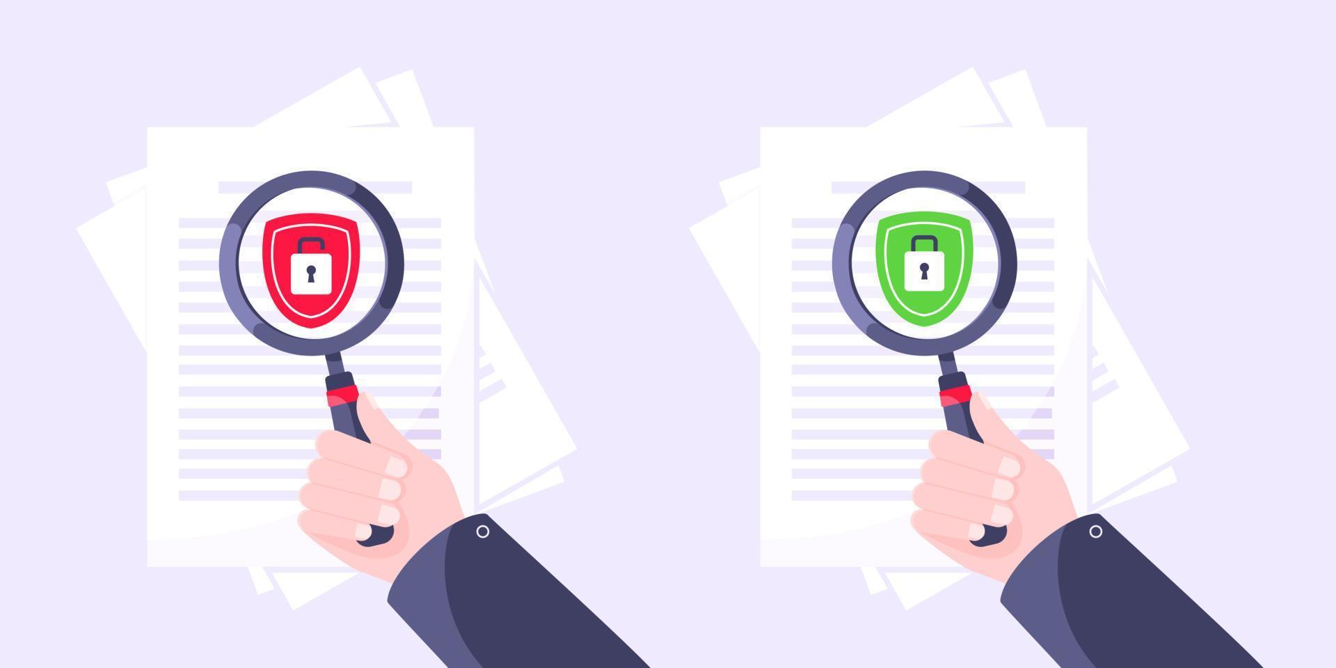 Privacy policy, safety lock and data protection metaphor set. vector
