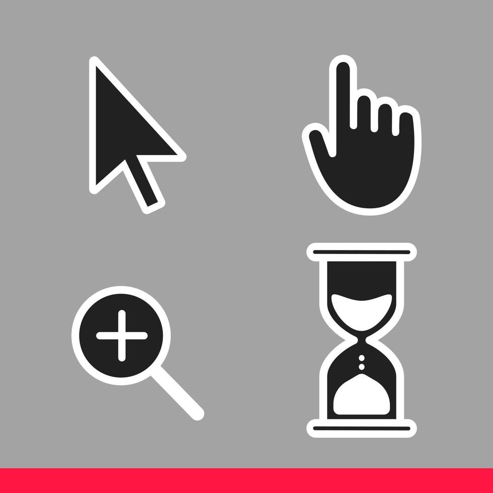 Pointer hand, arrow, hourglass loading clock mouse, magnifier cursors icon sign. vector