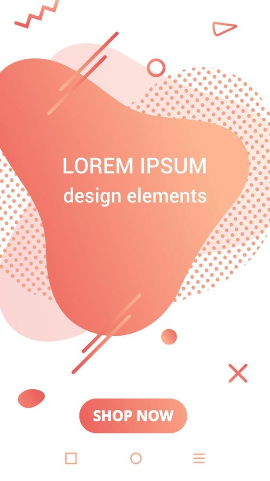 Modern vertical mobile liquid abstract shape gradient memphis style design fluid vector colorful illustration banner simple graphics for app, presentation, sale, brochure isolated on white background.