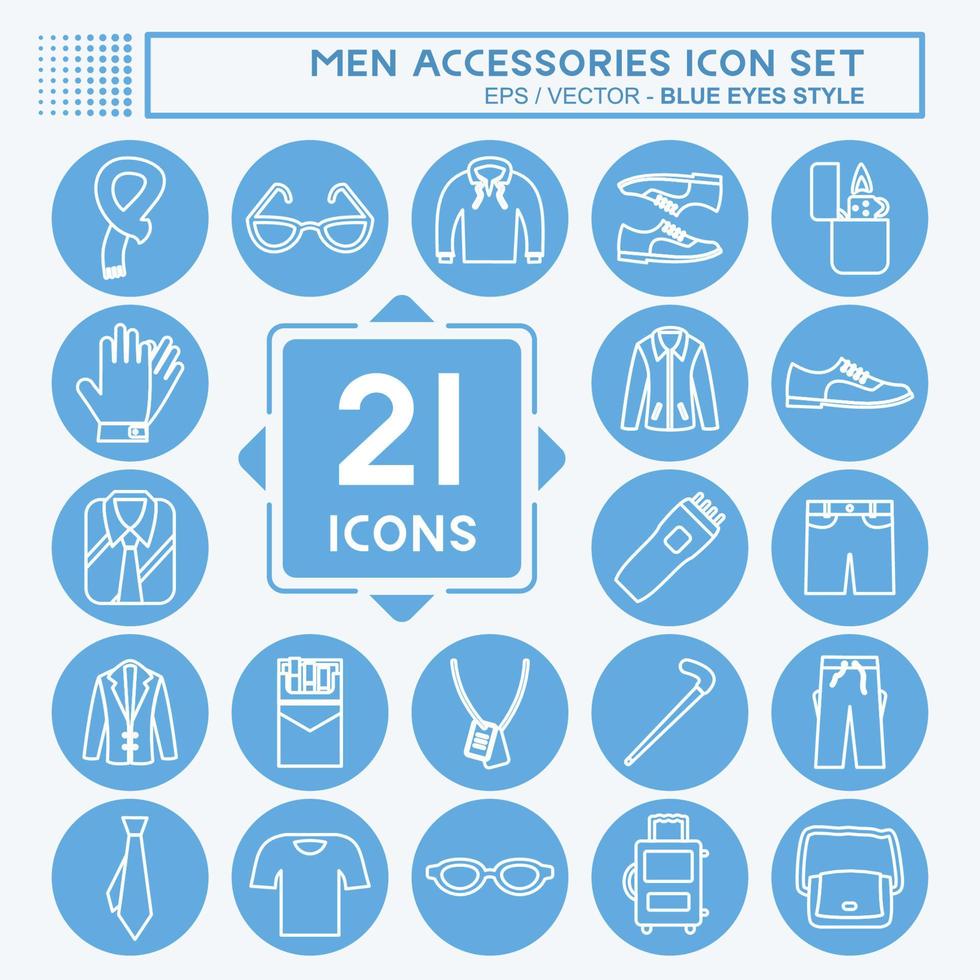 Men Accessories Icon Set. suitable for education symbol. blue eyes style. simple design editable. design template vector. simple symbol illustration vector