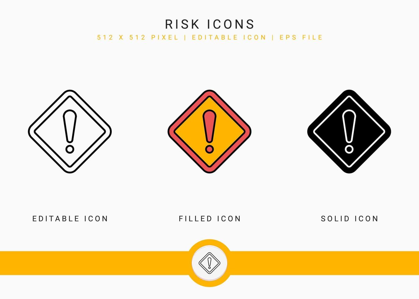 Risk icons set vector illustration with solid icon line style. Exclamation mark alert concept. Editable stroke icon on isolated background for web design, user interface, and mobile application