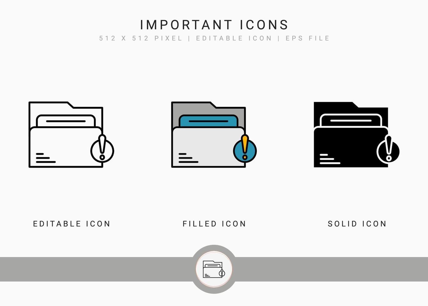 Important icons set vector illustration with solid icon line style. Exclamation mark alert concept. Editable stroke icon on isolated background for web design, user interface, and mobile application