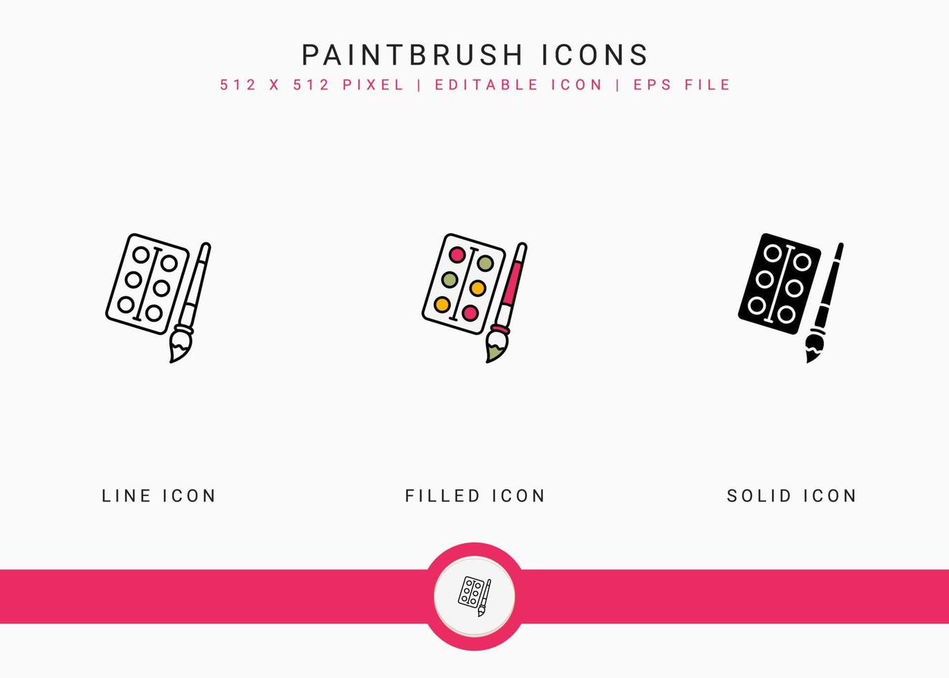 Paintbrush icons set vector illustration with solid icon line style. Color palette design concept. Editable stroke icon on isolated background for web design, user interface, and mobile application