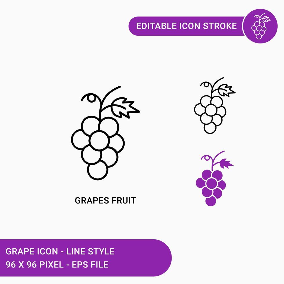 Grapes icons set vector illustration with icon line style. Editable stroke icon on isolated white background for web design, user interface, and mobile application