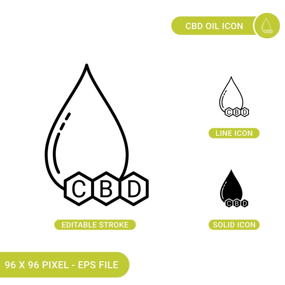 los iconos de aceite cbd establecen una ilustración vectorial con un estilo de línea de icono sólido. concepto de aceite de cannabis de tintura. icono de trazo editable en un fondo aislado para diseño web, infografía y aplicación móvil ui. vector