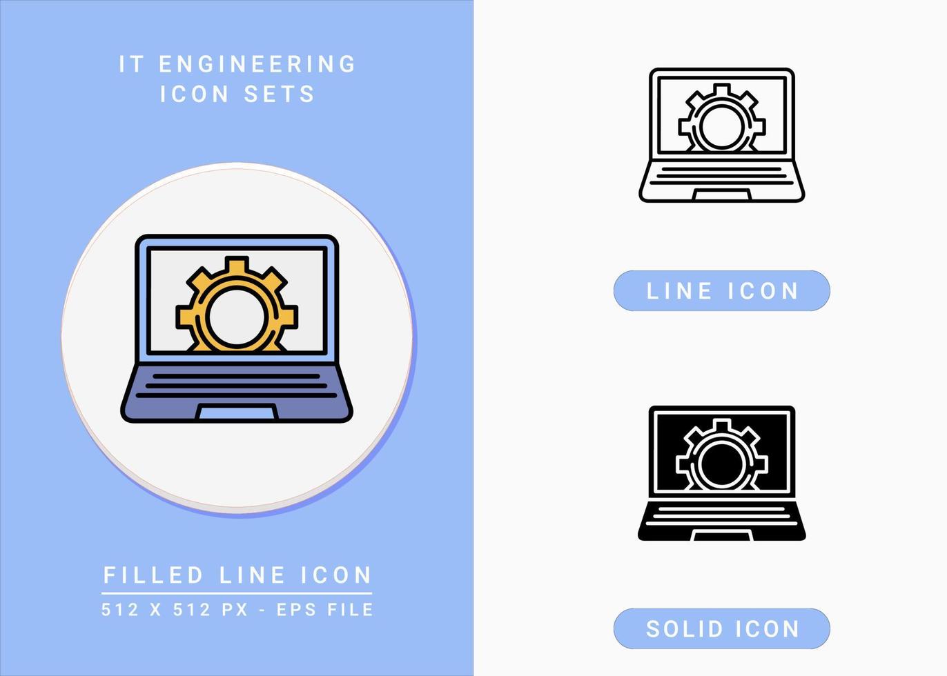 Los iconos de ingeniería de TI establecen una ilustración vectorial con un estilo de línea de icono sólido. símbolo de equipo de computadora. icono de trazo editable en un fondo aislado para diseño web, interfaz de usuario y aplicación móvil vector
