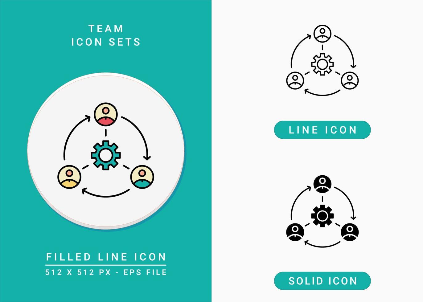 iconos de equipo establecen ilustración vectorial con estilo de línea de icono sólido. concepto de colaboración de grupo de personas. icono de trazo editable en un fondo aislado para diseño web, infografía y aplicación móvil ui. vector