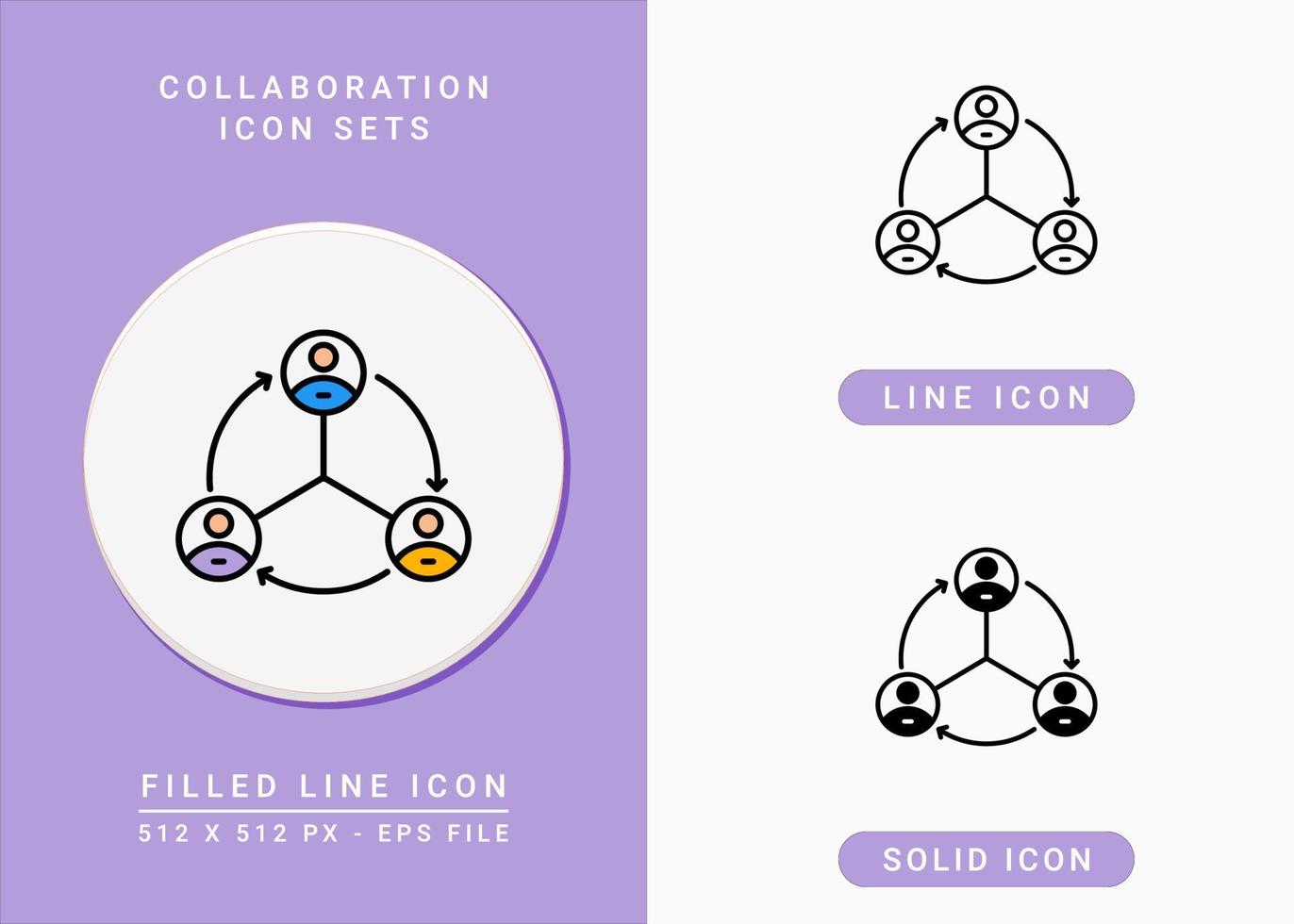 Collaboration icons set vector illustration with solid icon line style. Business network symbol. Editable stroke icon on isolated background for web design, user interface, and mobile app