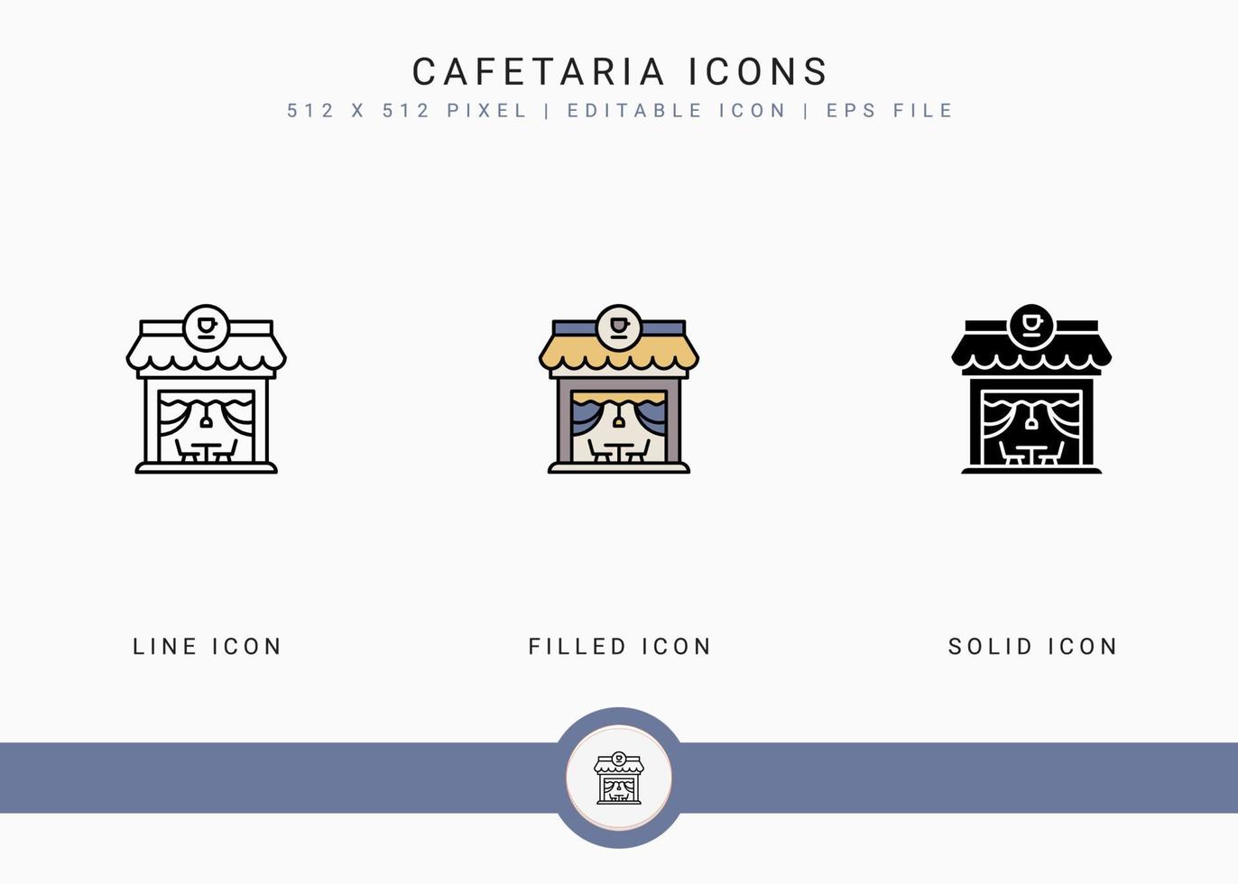 Cafeteria icons set vector illustration with solid icon line style. Modern cafe building concept. Editable stroke icon on isolated background for web design, user interface, and mobile application