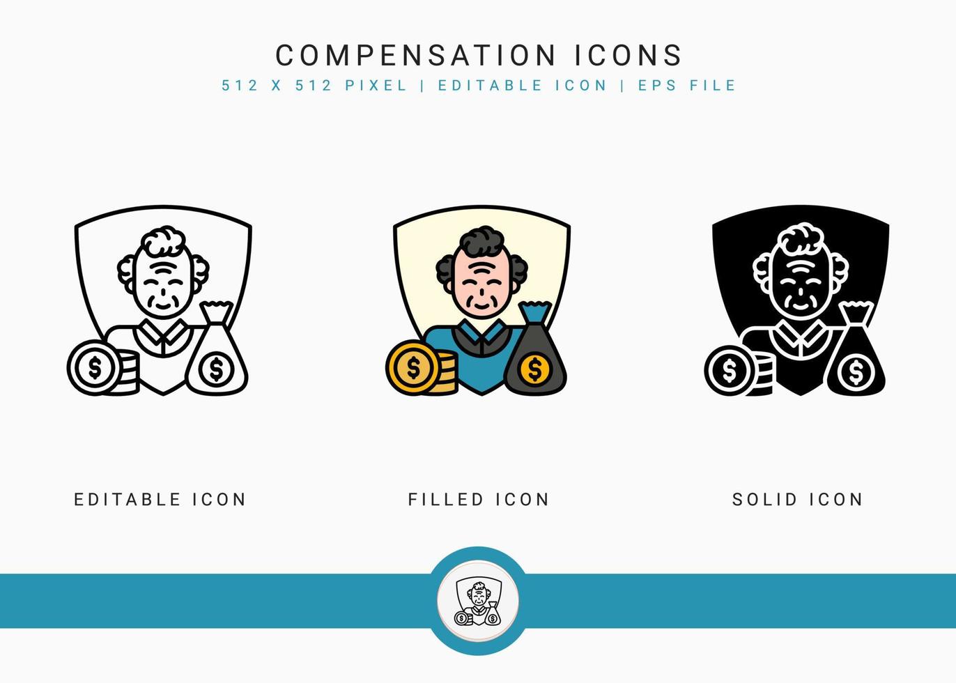 Compensation icons set vector illustration with icon line style. Pension fund plan concept. Editable stroke icon on isolated white background for web design, user interface, and mobile application