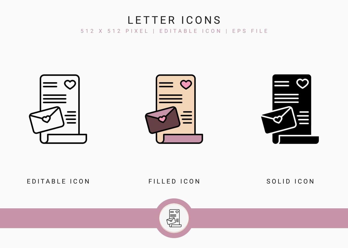 Letter icons set vector illustration with solid icon line style. Wedding love romance concept. Editable stroke icon on isolated background for web design, user interface, and mobile application