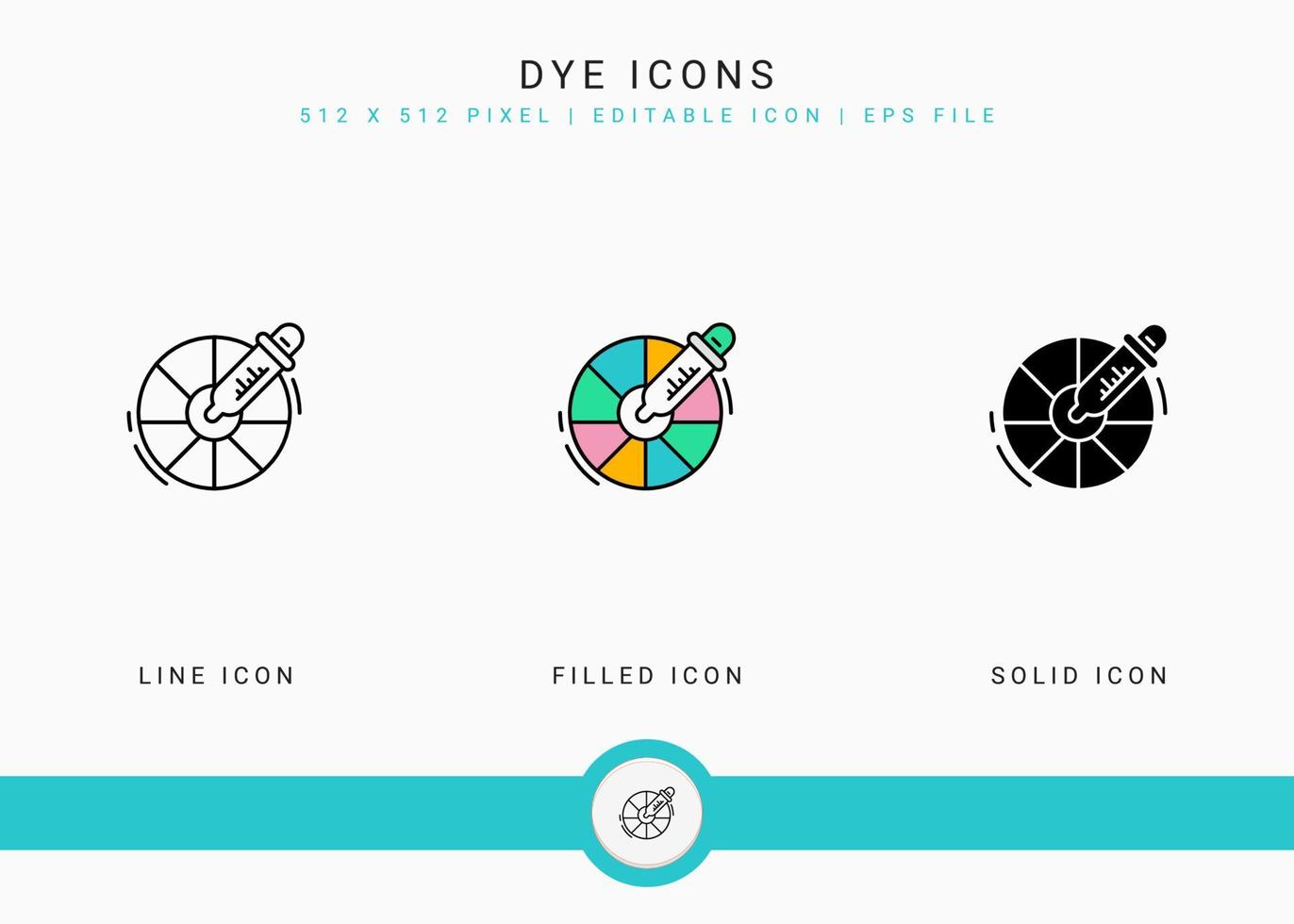 Dye icons set vector illustration with solid icon line style. Color dropper concept. Editable stroke icon on isolated background for web design, user interface, and mobile application