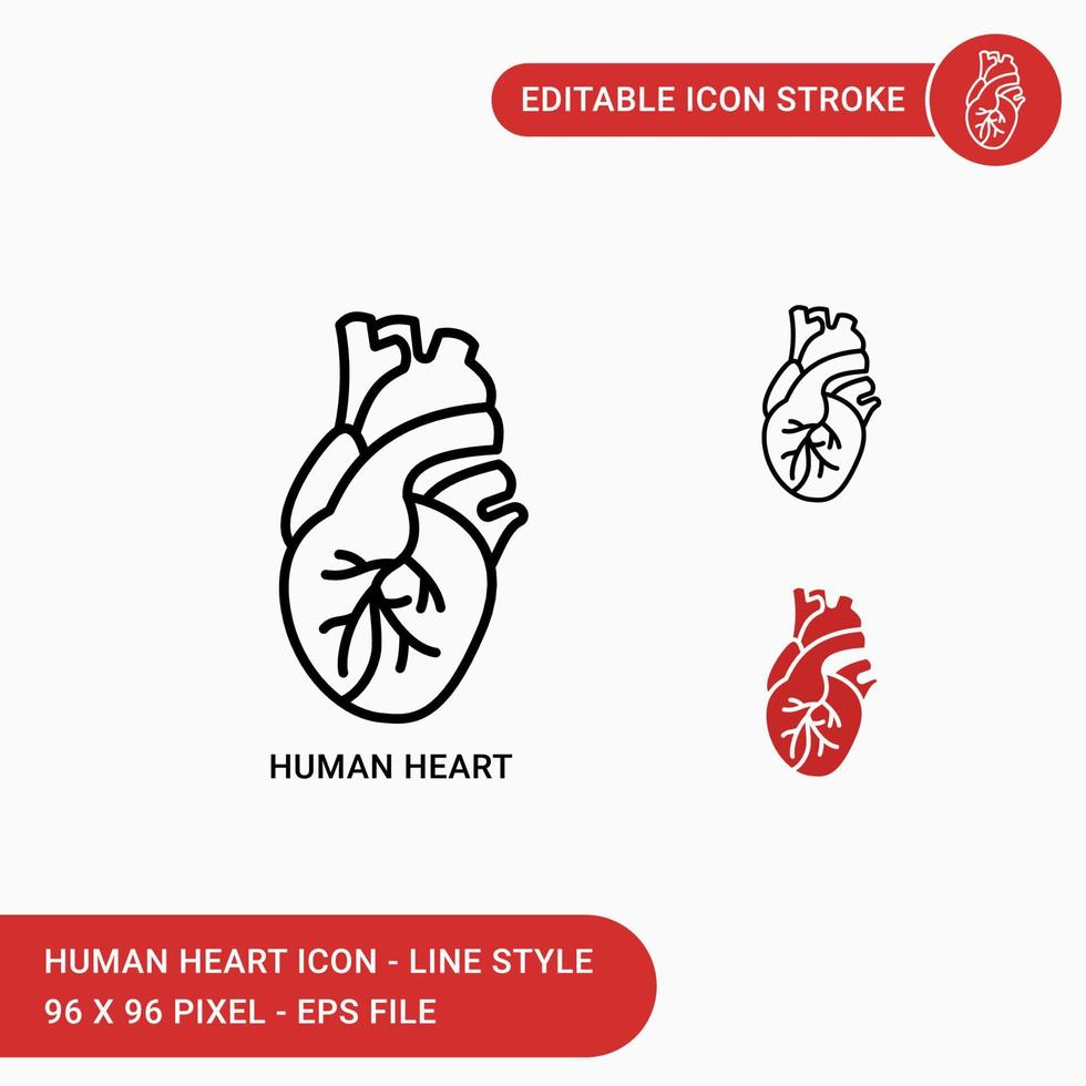 Human heart icons set vector illustration with icon line style. Editable stroke icon on isolated white background for web design, user interface, and mobile application