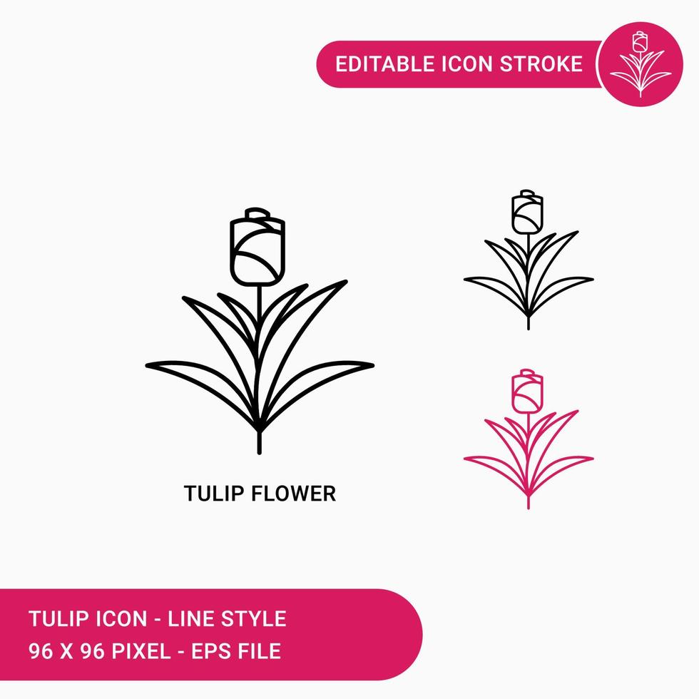 Tulip flower icons set vector illustration with icon line style. Editable stroke icon on isolated white background for web design, user interface, and mobile application