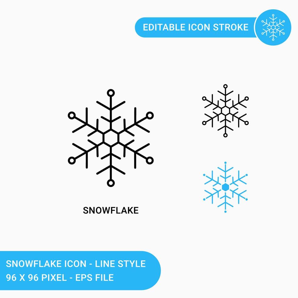 Snowflake icons set vector illustration with icon line style. Cold ice snowflake weather concept. Editable stroke icon on isolated white background for web design, user interface, and mobile app