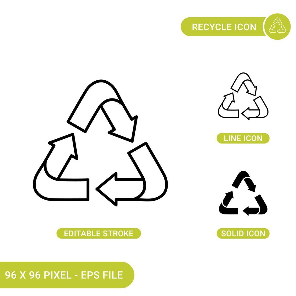 Recycle icons set vector illustration with solid icon line style. Go green concept. Editable stroke icon on isolated background for web design, infographic and UI mobile app.