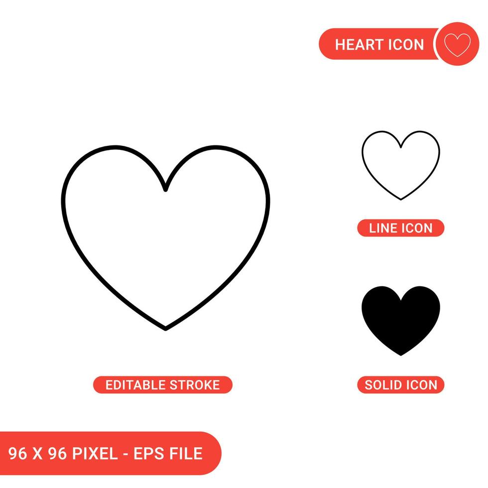 iconos de corazón establecer ilustración vectorial con estilo de línea de icono sólido. concepto de corazón romántico. icono de trazo editable en un fondo aislado para diseño web, infografía y aplicación móvil ui. vector