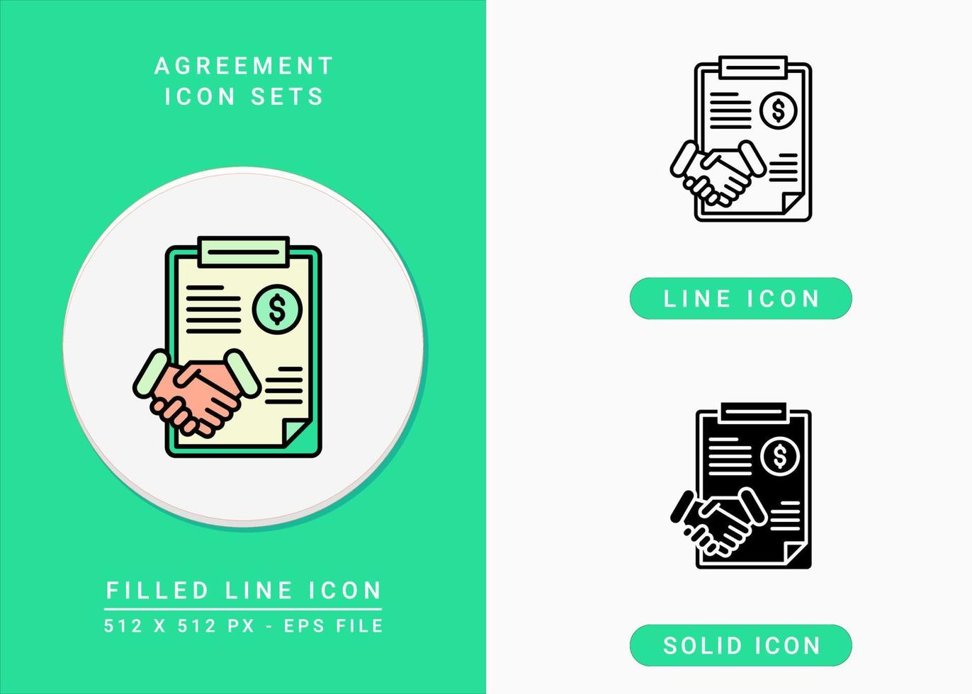 Agreement icons set vector illustration with solid icon line style. People deal collaboration concept. Editable stroke icon on isolated background for web design, infographic and UI mobile app.