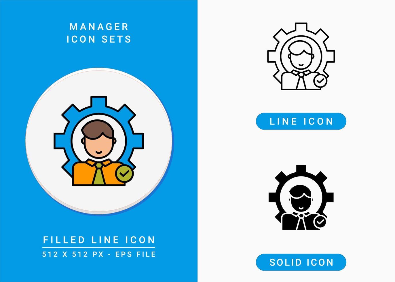 Manager icons set vector illustration with solid icon line style. Business leader symbol. Editable stroke icon on isolated background for web design, user interface, and mobile app