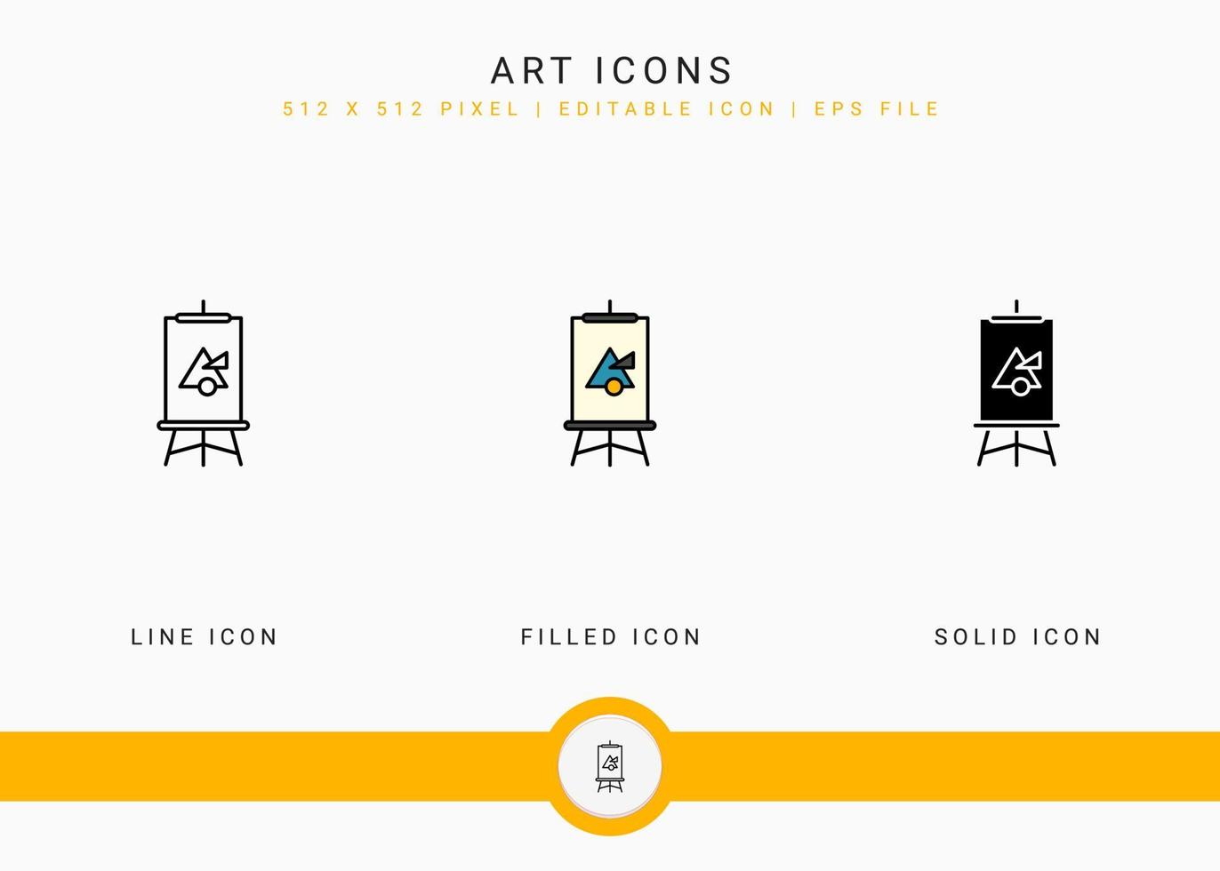 Art icons set vector illustration with solid icon line style. Color palette design concept. Editable stroke icon on isolated background for web design, user interface, and mobile application