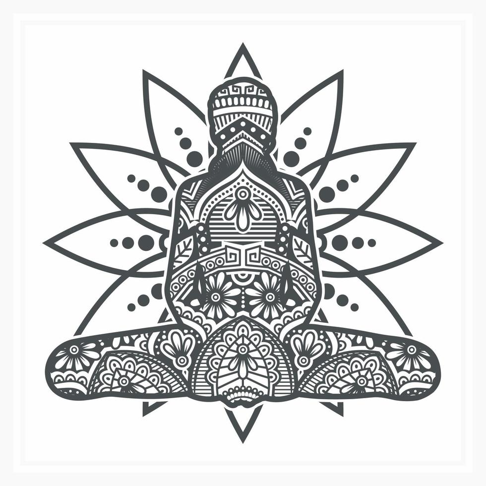 YOGA Mandala with Flower. Vector, Line Art vector