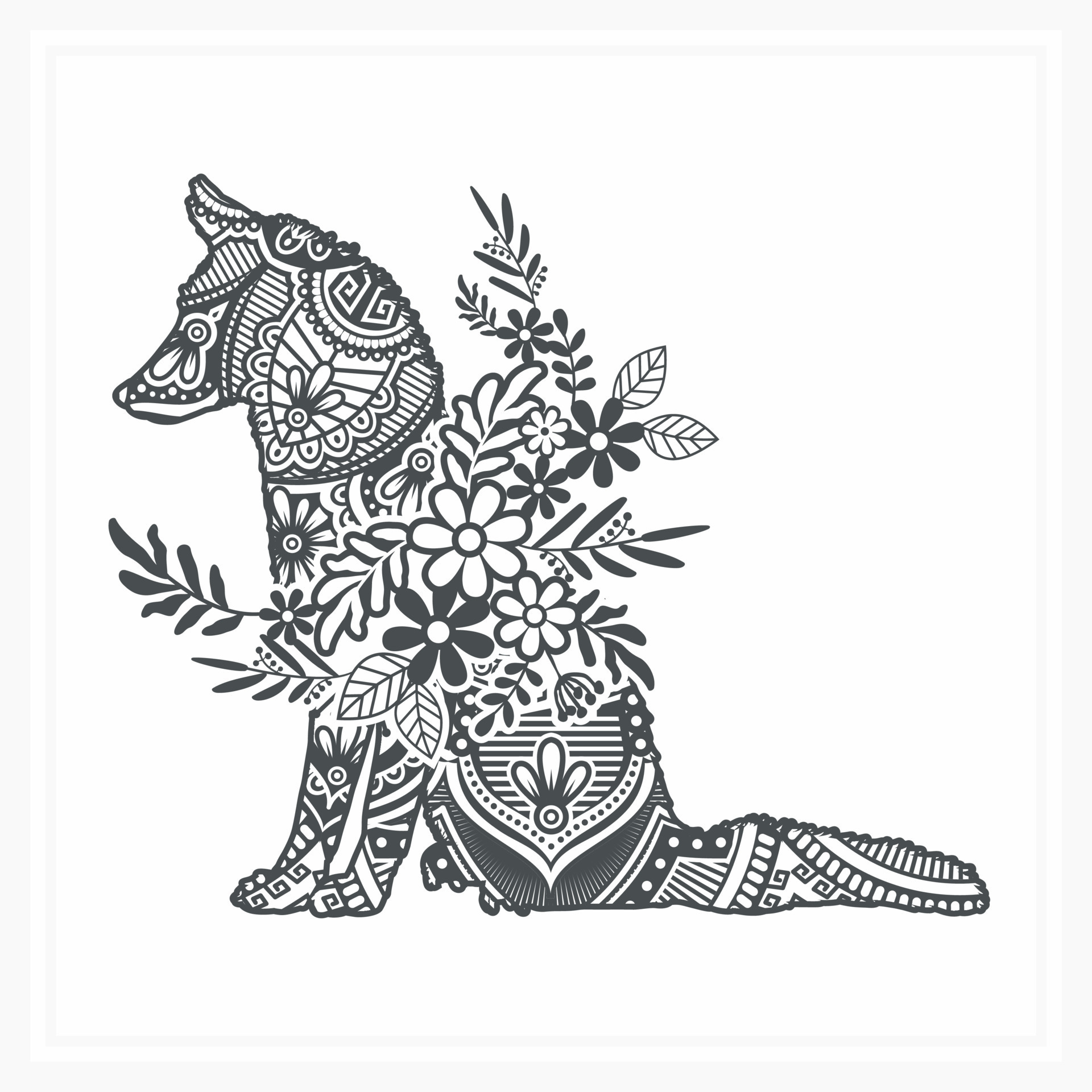 Fox Mandala With Flower Vector Line Art 7478050 Vector Art At Vecteezy