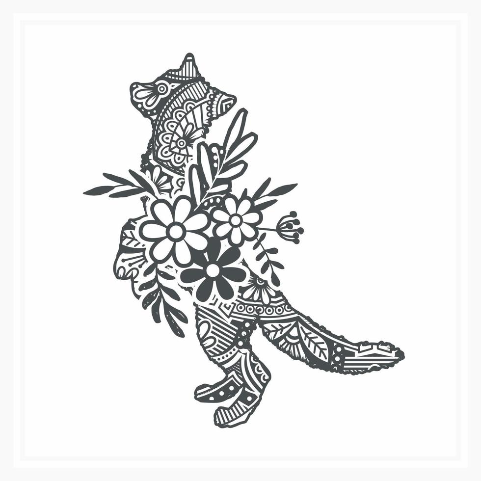 Fox Mandala with Flower. Vector, Line Art vector