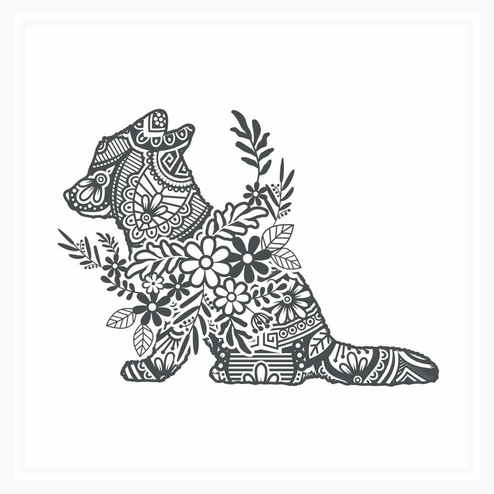 Fox Mandala with Flower. Vector, Line Art vector