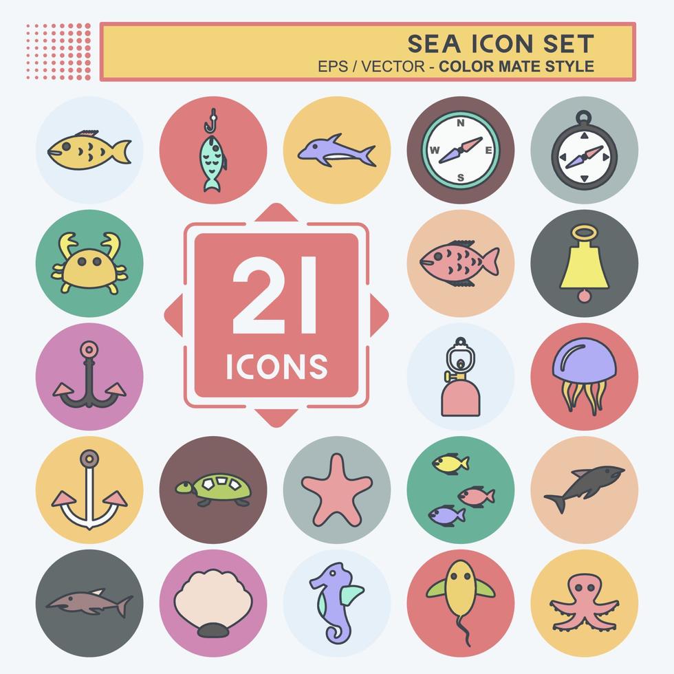 Sea Icon Set. suitable for Education symbol. color mate style. simple design editable. design template vector. simple symbol illustration vector