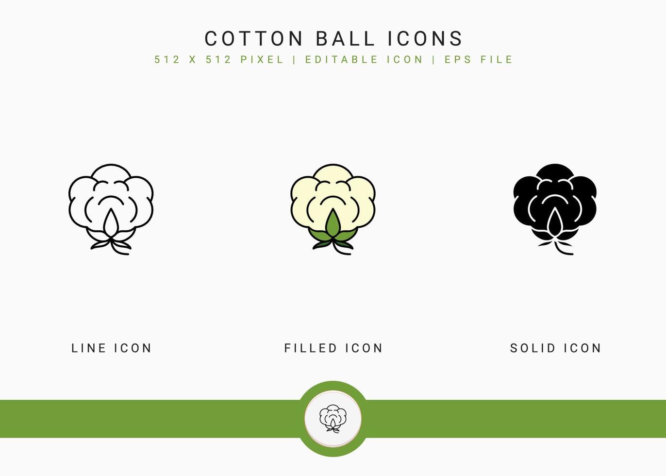 Cotton Ball icons set vector illustration with solid icon line style. Cotton Flower concept. Editable stroke icon on isolated background for web design, user interface, and mobile application