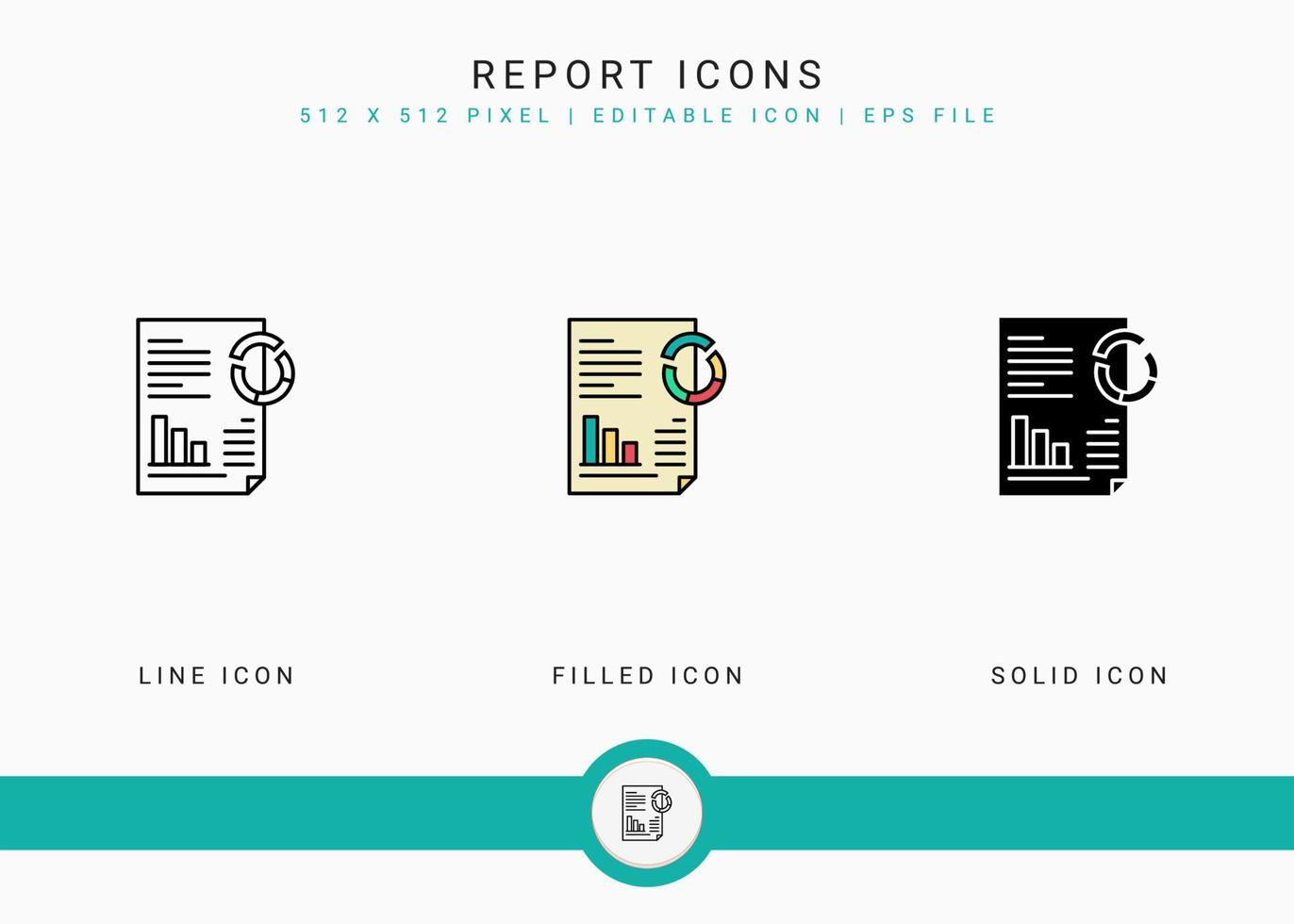 Report icons set vector illustration with solid icon line style. Customer satisfaction check concept. Editable stroke icon on isolated background for web design, infographic and UI mobile app.