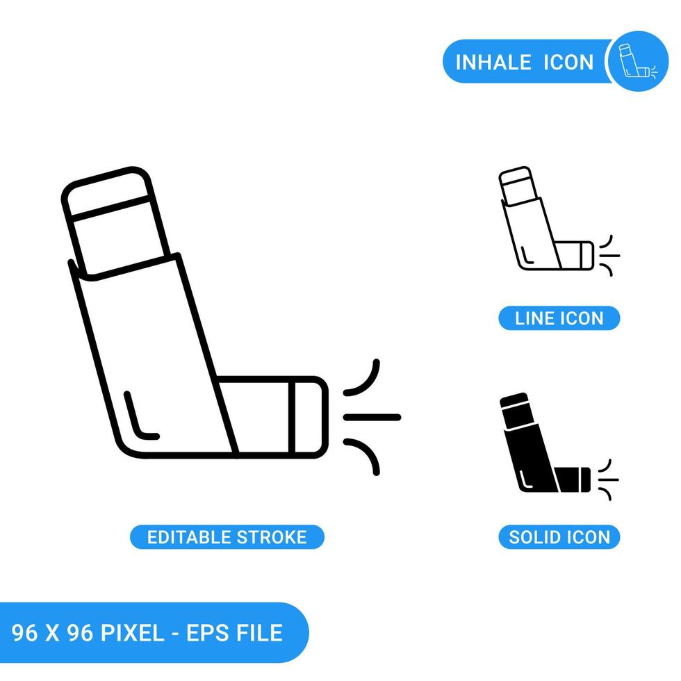 Inhale icons set vector illustration with solid icon line style. Asthma treatment concept. Editable stroke icon on isolated background for web design, infographic and UI mobile app.