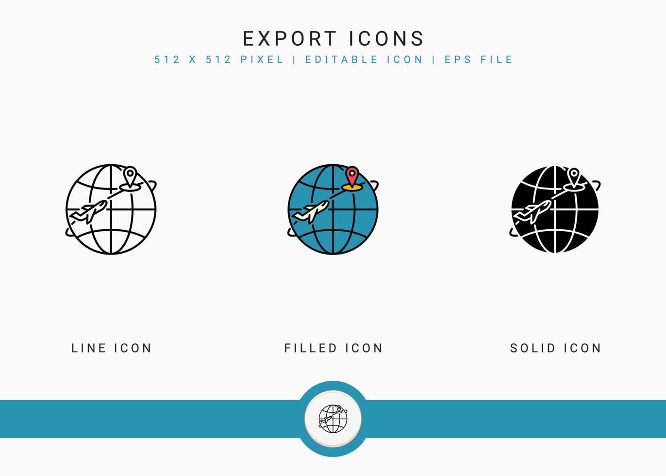 Export icons set vector illustration with solid icon line style. Logistic delivery concept. Editable stroke icon on isolated background for web design, user interface, and mobile app