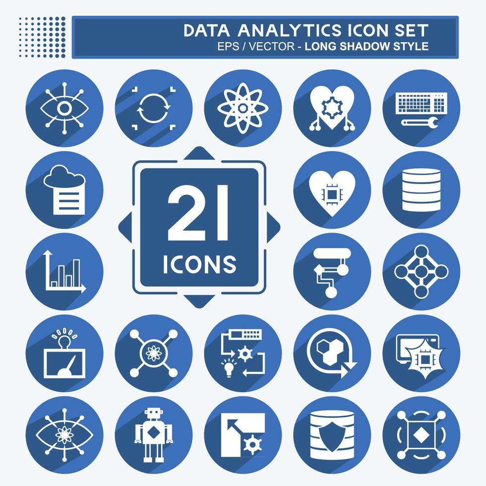 conjunto de iconos de análisis de datos. adecuado para el símbolo de análisis de datos. estilo de sombra larga. diseño simple editable. vector de plantilla de diseño. ilustración de símbolo simple