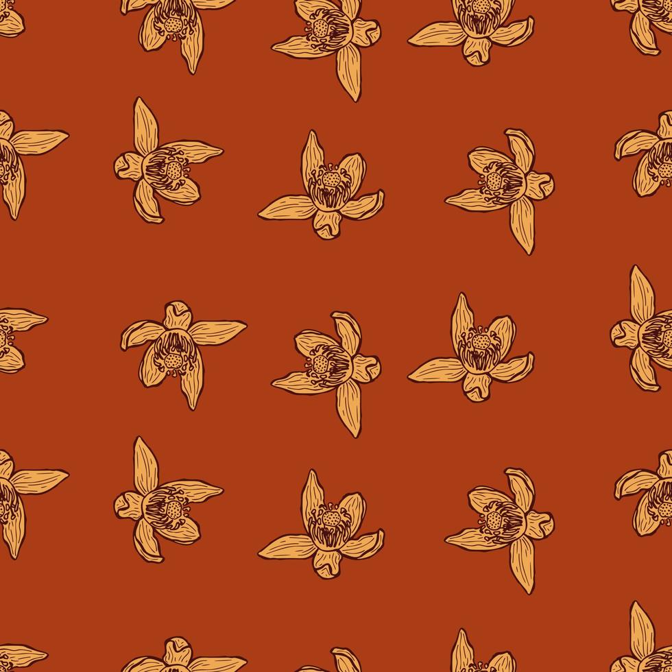 flor grabada de patrones sin fisuras. fondo vintage floral en estilo dibujado a mano. boceto de flores de primavera. vector