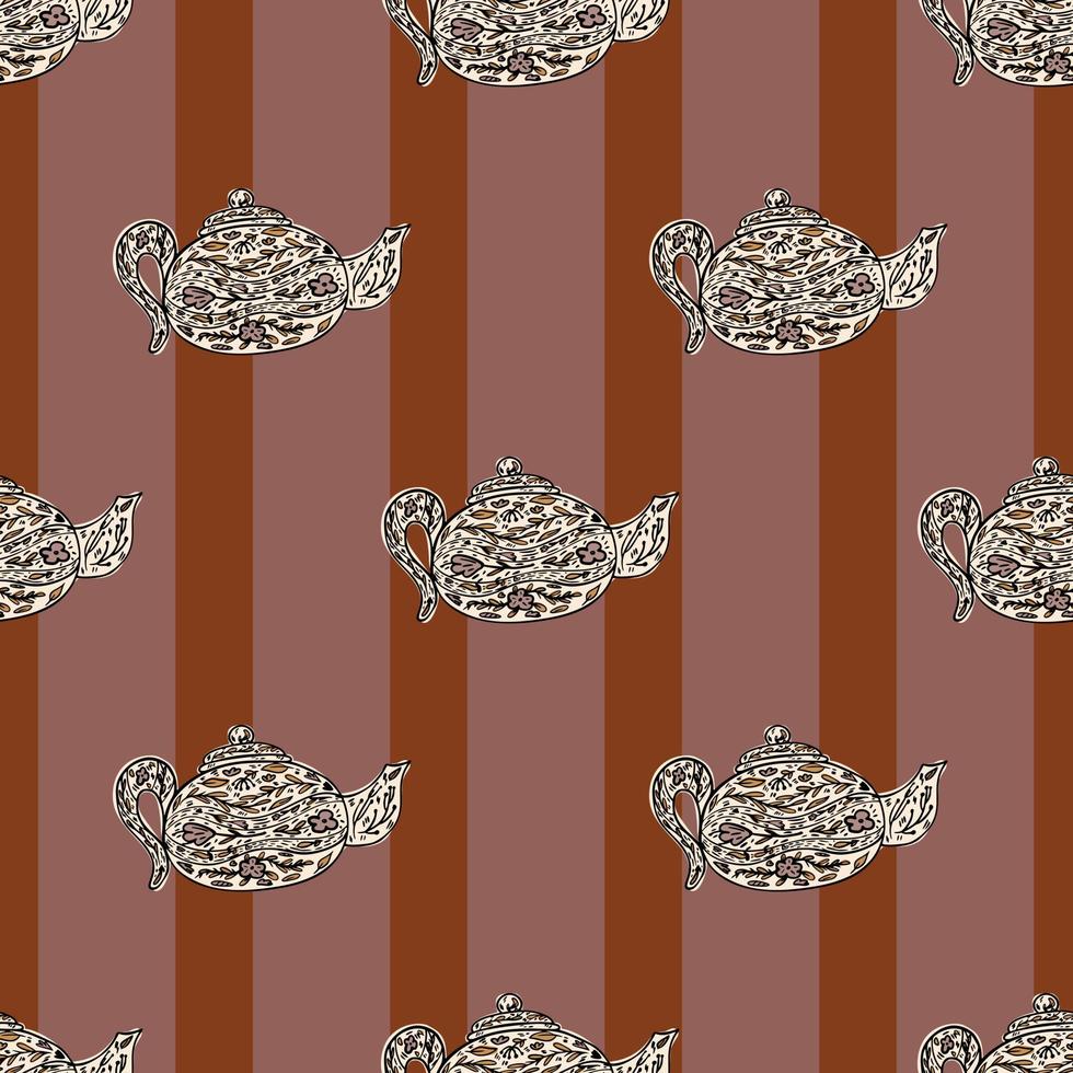 Seamless pattern with cute teapots. Background of doodle kettle decorative ceramic. vector