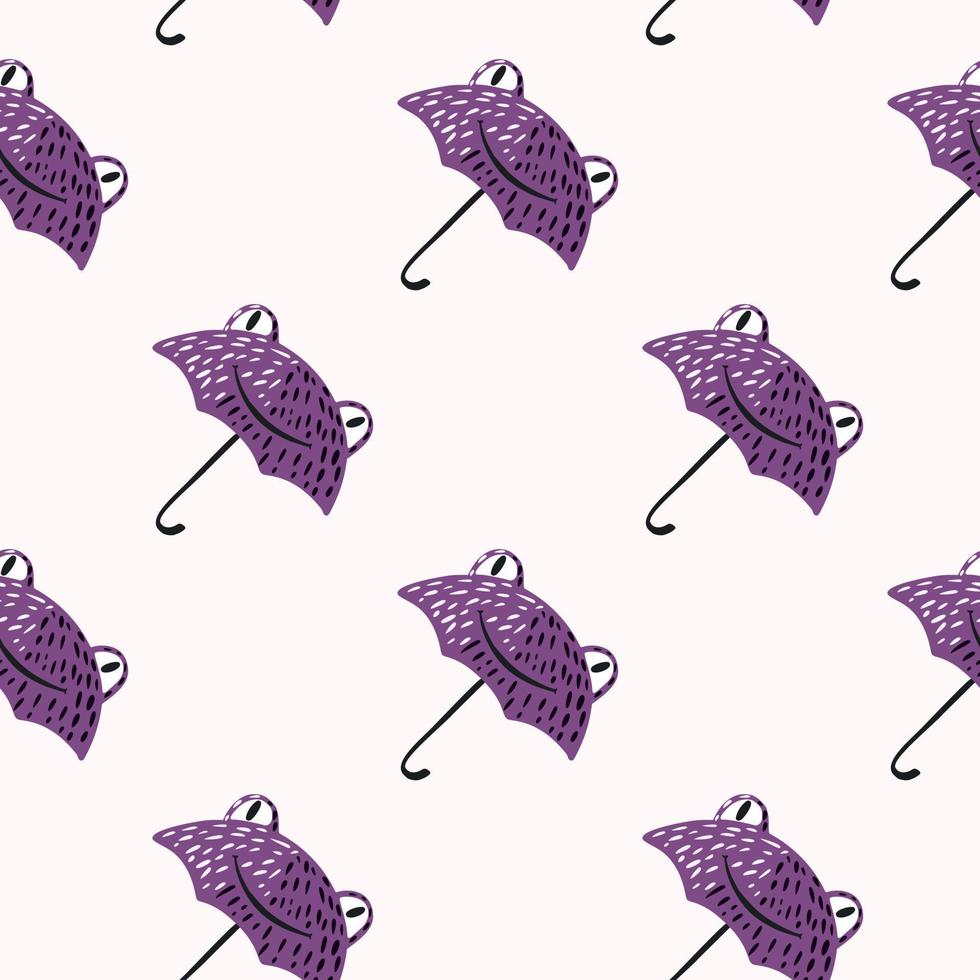 Seamless pattern cute frog umbrella. Background of funny accessory shape head toad in doodle style. vector