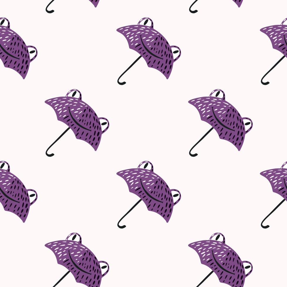 Seamless pattern cute frog umbrella. Background of funny accessory shape head toad in doodle style. vector